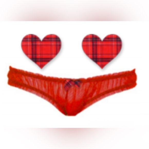 Bristol Six Plaid Nippies & Red Thong Set - Picture 1 of 5